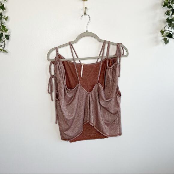 FREE PEOPLE Wanna Dance Convertible Top Pink Copper Rose Gold Size Small - Picture 2 of 9